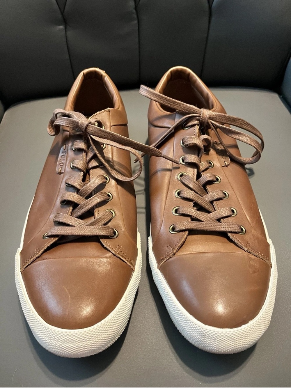 Polo by Ralph Lauren Brown Leather Low-Top Sneakers with White Sole